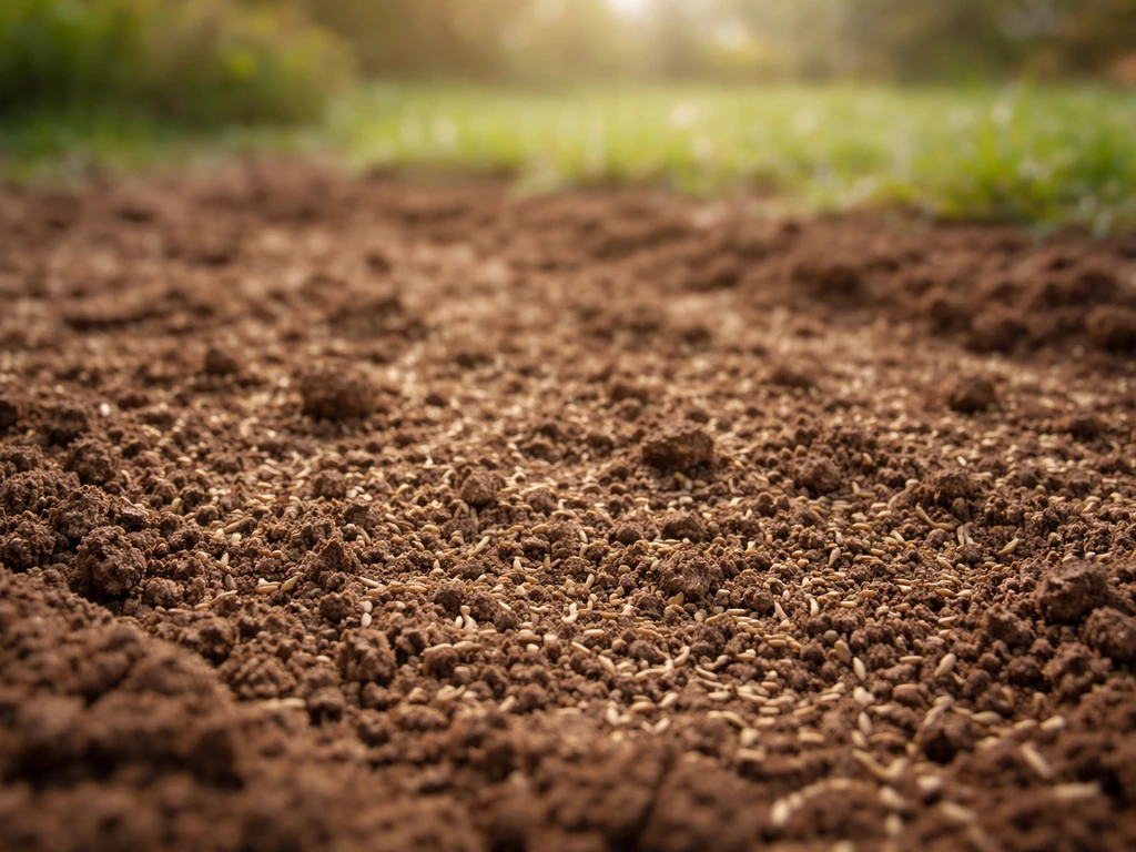 Kruimelig zaaibed met graszaadjes in een Nederlandse tuin, lenteachtige sfeer en bodem klaar voor kieming.