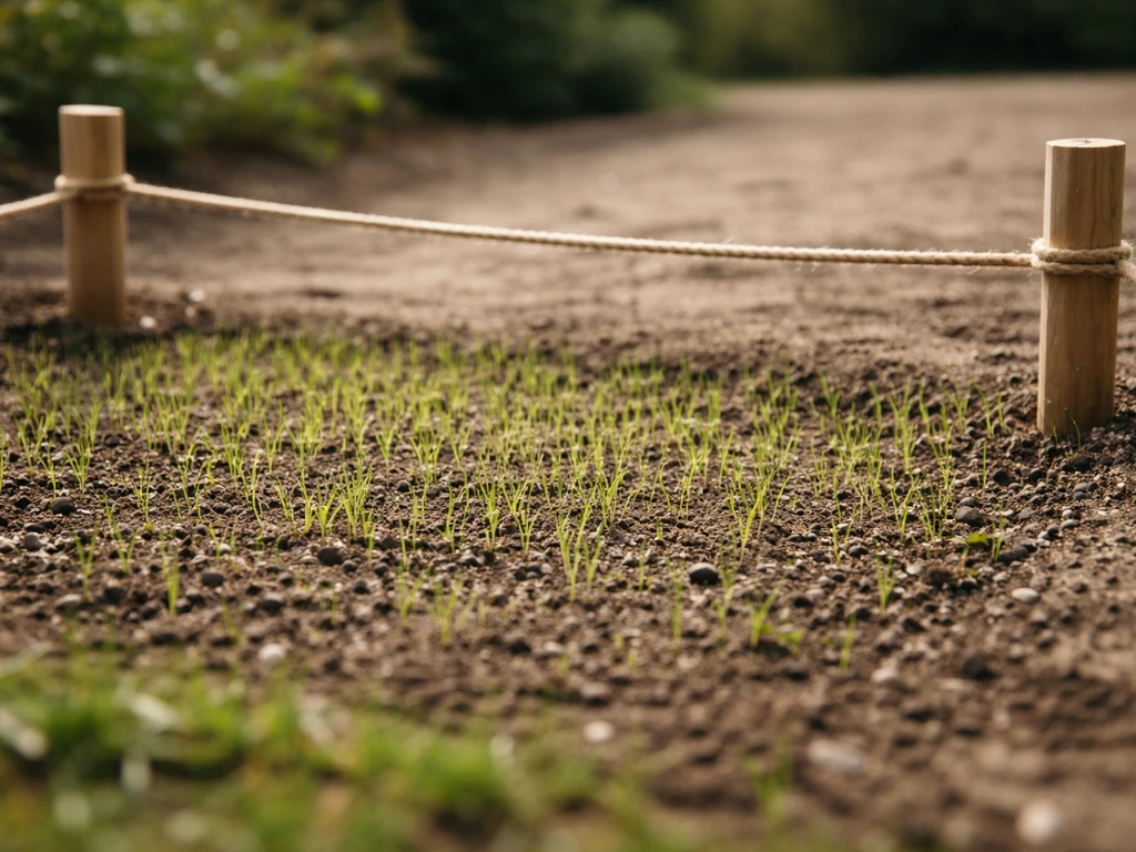 Jonge grasprieten bij een net afgezette tuinrand, klaar voor de eerste maaibeurt