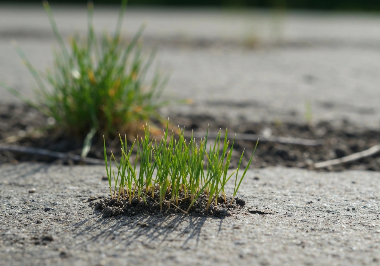Jong ingezaaid gazon met kleine gras-sprietjes van enkele centimeters, klaar om later te maaien