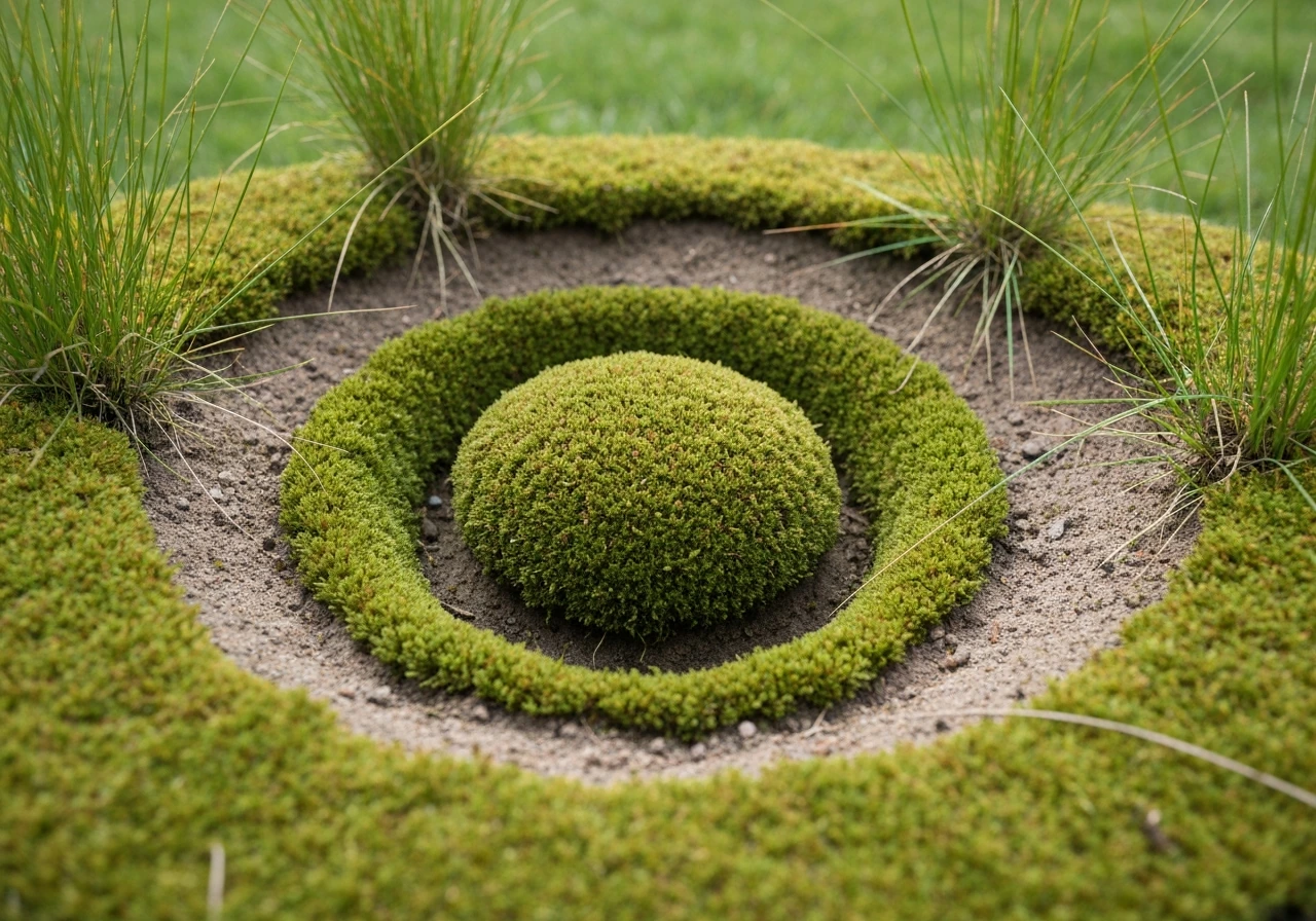Mosplek in het gazon met zichtbare vervilting en ijle grasgroei, klaar om te behandelen.