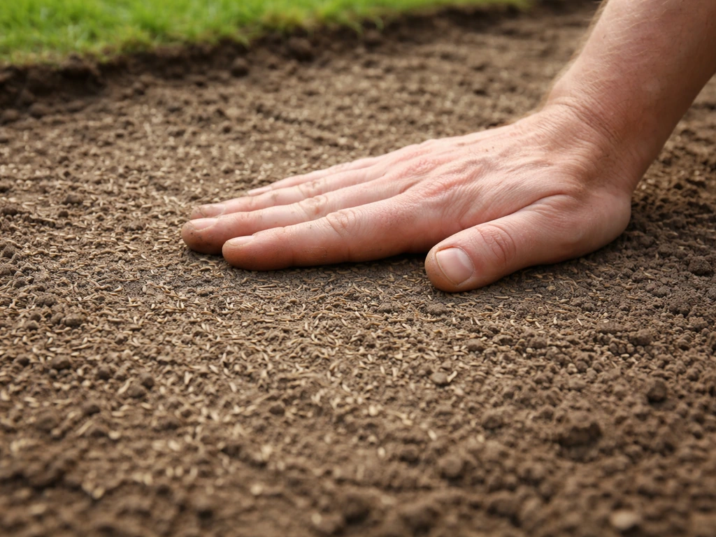 Graszaad dat met een hark licht is ingegraven en daarna aangedrukt op een kale plek in de tuin