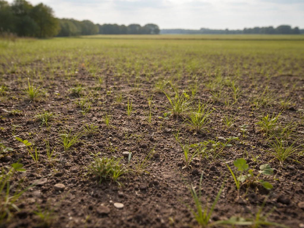 Pas ingezaaid wild grasveld in Nederland met lichtgroene spruiten en natuurlijke, losse structuur