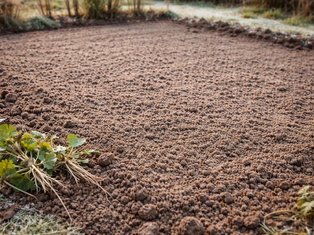 Zandgrond in de moestuin vlak aangeharkt, onkruid met wortels verwijderd, klaar om te zaaien.
