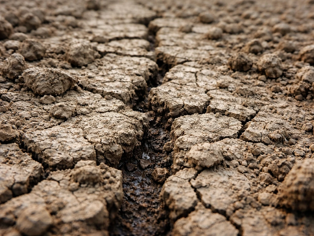 Close-up van een hard opgedroogde korst op een zaaibed in klei/lemige grond na beregening.