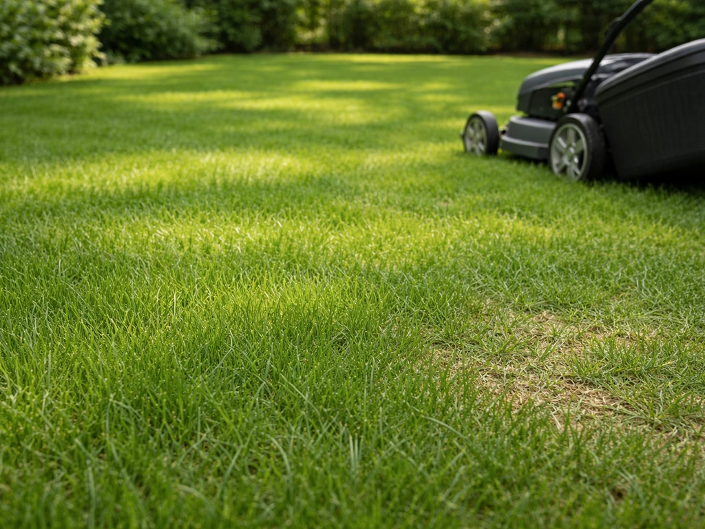 Groen gazon op juiste maaihoogte, met zichtbaar doorzaaien in een bestaande grasmat