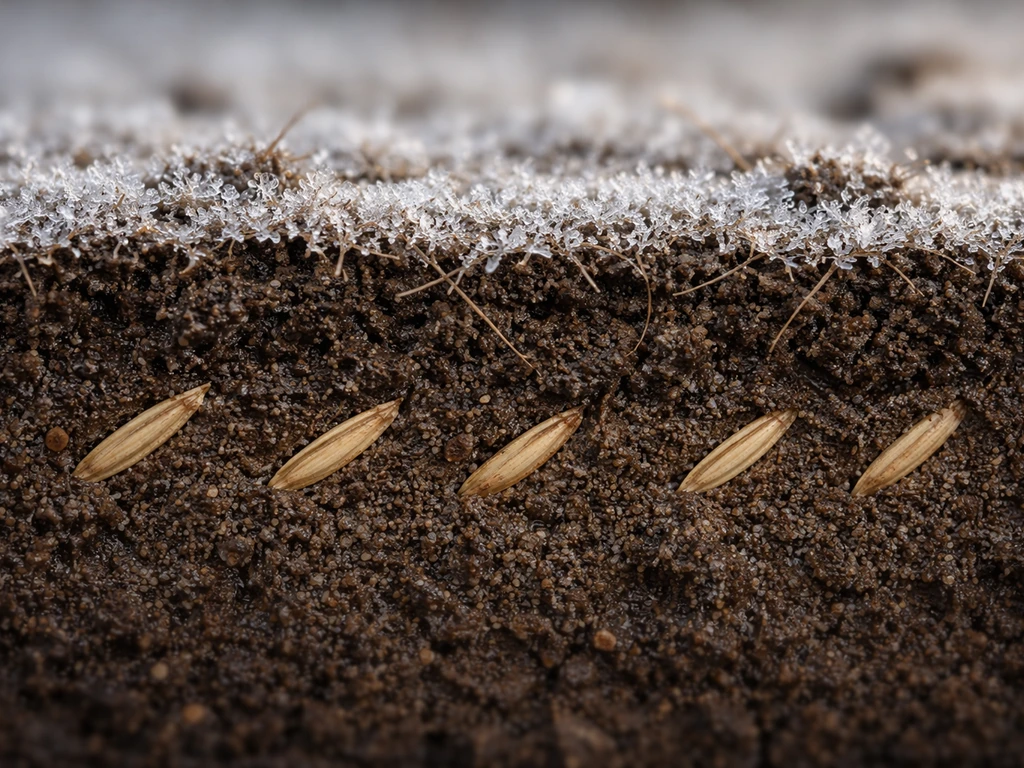 Graszaad in de grond met kille nachtvorst die vooral kieming vertraagt in een simpele doorsnede