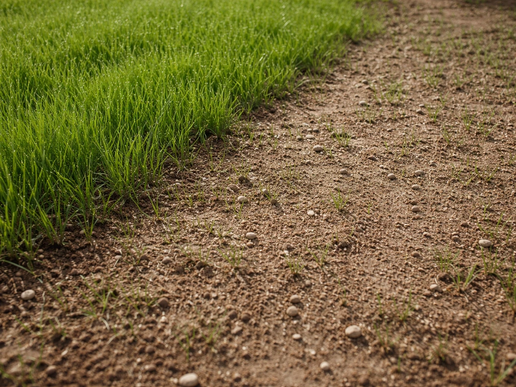 Ongelijk opgekomen nieuw gras: plekken met hoog gras en andere plekken waar het gras nog nauwelijks zichtbaar is.