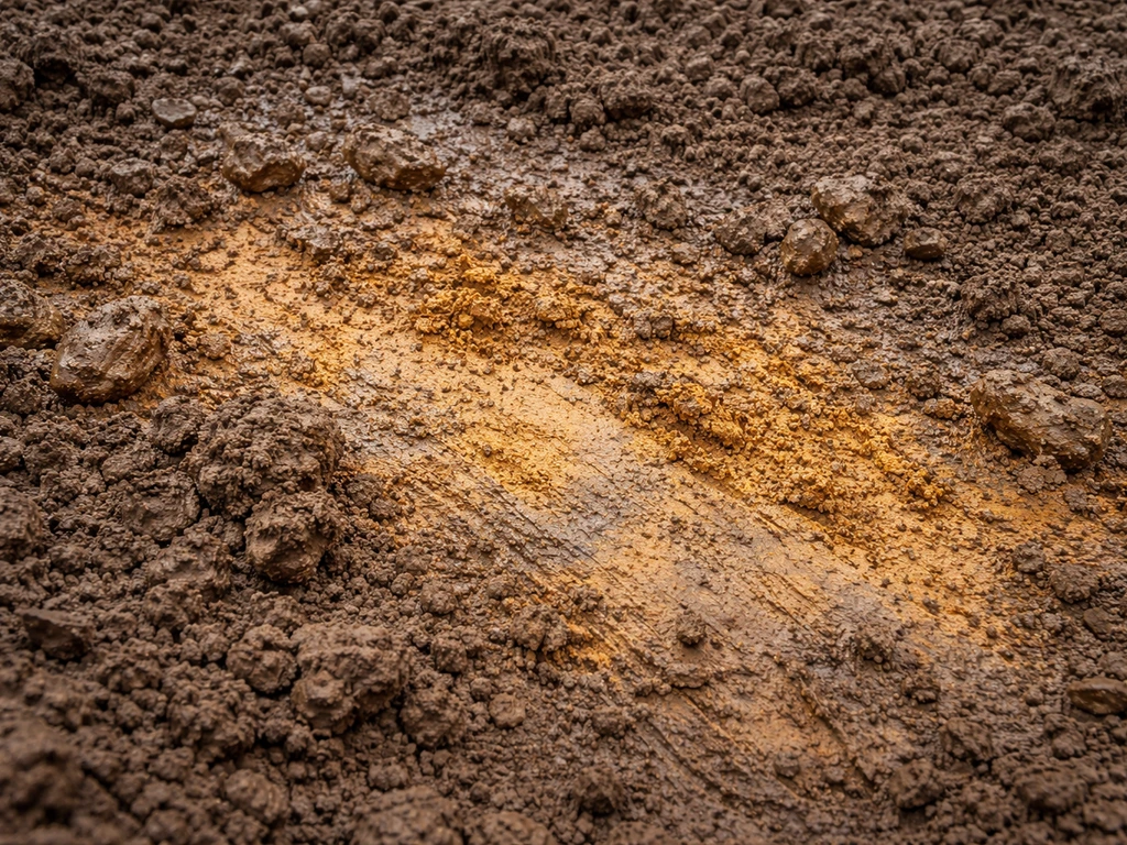 Gele/oranje tuinbodem met kleikorrels en duidelijke structuur—context voor gras zaaien op gele grond en klei.